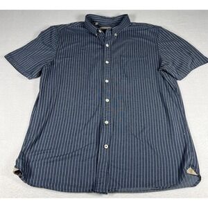 Nifty Genius Men's XL Blue White Stripe Button Down Shirt Cotton Stretch EUC